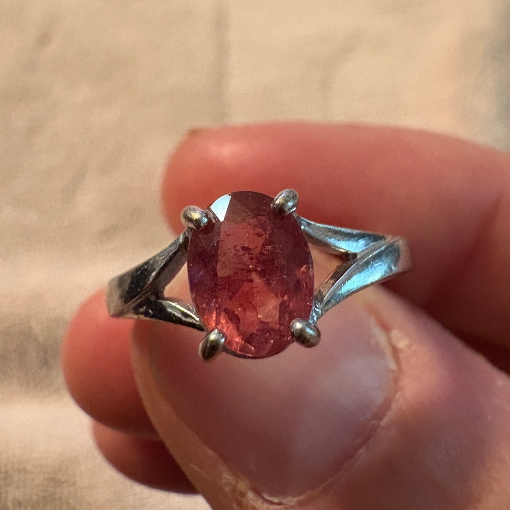 5A - Elegant Handmade Pink Tourmaline Silver Ring - Size 6.75”